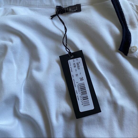 NWT Peserico Tricot white black collar blouse S - Picture 5 of 7